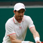 Britain's Andy Murray in action during his first round match at Wimbledon 2021