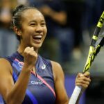 Leylah Annie Fernandez of Canada celebrates.