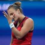 Aryna Sabalenka at the 2021 U.S. Open tennis tournament at USTA Billie Jean King National Tennis Center.