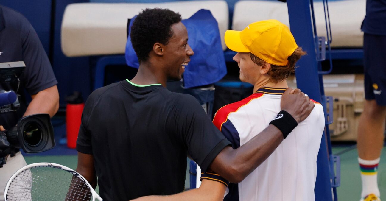 Jannik Sinner and Gael Monfils of France after their match on day six of the 2021 U.S. Open tennis tournament at USTA Billie Jean King National Tennis Center.