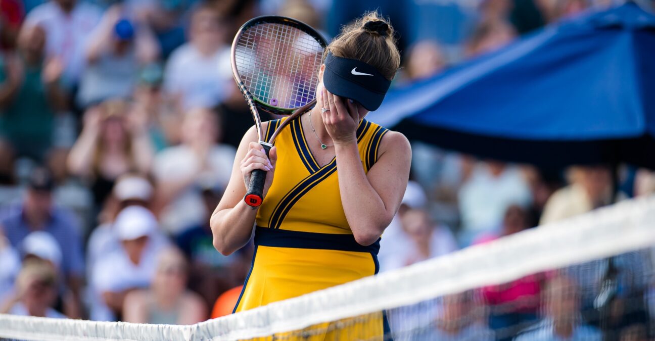 Elina Svitolina of the Ukraine in action during the quarter-final of the 2021 Chicago Fall Tennis Classic WTA 500 tennis tournament against Ons Jabeur of Tunisia