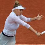 Amanda Anisimova of the U.S. in action during her third round match against Czech Republic's Karolina Muchova at the French Open