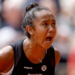 Leylah Annie Fernandez reacts during her third round match against Belinda Bencic