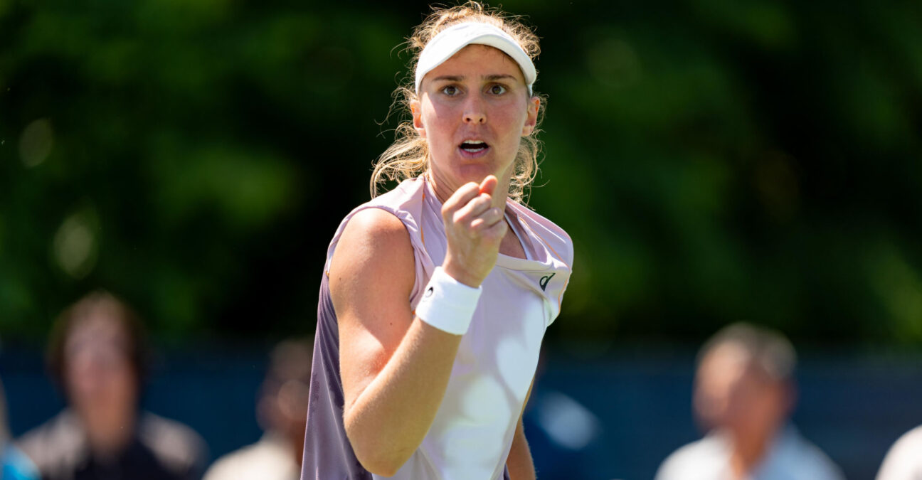 TORONTO, ON - AUGUST 07: Beatriz Haddad Maia of Brazil celebrates after winning a point during her first round match of the National Bank Open, part of the WTA Tour, at Sobeys Stadium on August 7, 2024 in Toronto, Canada. || 294902_0056