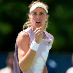 TORONTO, ON - AUGUST 07: Beatriz Haddad Maia of Brazil celebrates after winning a point during her first round match of the National Bank Open, part of the WTA Tour, at Sobeys Stadium on August 7, 2024 in Toronto, Canada. || 294902_0056