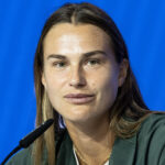 August 25, 2023, New York, New York, United States: Aryna Sabalenka speaks to press during US Open player media day ahead of start of tournament at Billy Jean King Tennis Center in New York || 275008_0005 ball center CHAMPIONSHIPS CONFERENCE court grand jean KING media new open player PRESS radin slam sport sports STADIUM tennis Tournament us York zagency zlast24 zselect Zuma ZUMAPRESS.com zwire